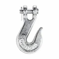 This narrow-opening grab hook is designed for attaching chain ends to chain slings or loads in lifting and rigging applications. Made from carbon steel with a hook grade of 43 and a material thickness of 1 1/16 in, it provides a secure connection point for material handling tasks.