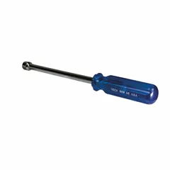 Straight nut driver with a hollow round shank and magnetized tip, designed to hold hex-head fasteners during installation or removal. Tip size is 3/8 in, SAE standard. Suitable for electrical, mechanical, and maintenance tasks where fastener retention is needed.