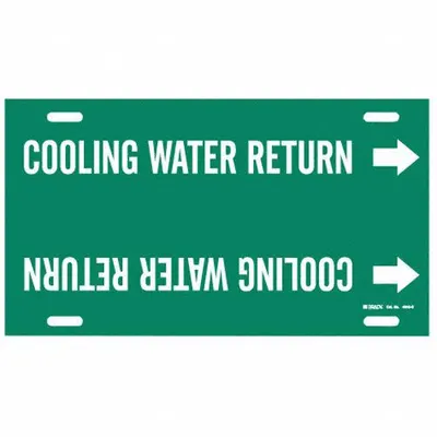 BRADY Pipe Marker: Cooling Water Return, Green, White, Fits 8 to 9 7/8 in Pipe O.D. - Cooling Water Return Strap-On Pipe Markers