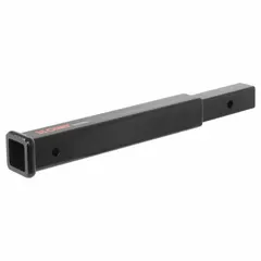 This CURT receiver tube extender is constructed from carbon steel and features an 18-inch overall length. It is designed for use with 2-inch compatible hitch receivers to provide additional clearance for towing applications. Suitable for extending the reach of a trailer hitch in various towing setups.