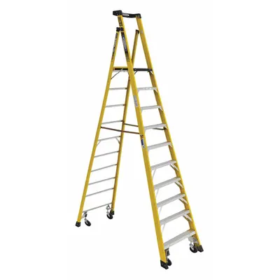 WERNER Podium Stepladder: 12 ft Ladder Size, Fiberglass, 375 lb Load Capacity - Rolling Podium Stepladders