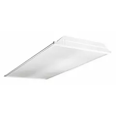 This 2 ft. x 4 ft. LED troffer delivers 4,334 lumens at 4000K neutral white light, consuming 34 W. It operates on 120 to 277V AC and is designed for recessed installation in standard drop-ceiling grids. Suitable for general ambient lighting in commercial spaces such as offices, schools, and hospitals.