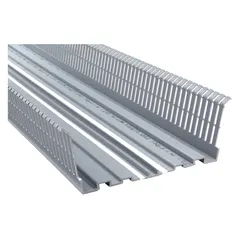 One-piece slotted wiring duct for corner installations, 72 inches long, made of lead-free PVC in gray. Features 0.2 inch slot width and screw mount design. Compatible with snap-on covers. Used for routing and protecting cables in electrical panels, control cabinets, and enclosures.