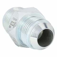 Steel-bodied check valve with JIC 37° flare inlet and outlet connections. Allows flow in one direction only, preventing backflow in hydraulic systems. Suitable for high-pressure applications in industrial and mobile equipment.