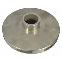 This stainless steel impeller is a replacement component for straight centrifugal pumps. It is compatible with Dayton pump models 5RWG9 and 5RWJ0. Used in fluid handling systems for water or light chemical transfer.