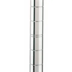 This stainless steel wire shelving post is designed for wet environments, offering corrosion resistance. It features a split sleeve design and includes leveling feet for stability on uneven floors. Suitable for supporting wire shelving in commercial kitchens, laundries, and food processing areas.