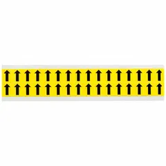 Individual die-cut arrow character with black Gothic font on yellow background. Non-reflective and repositionable for indoor facility identification and safety signage. Character height 5/8 in. Not self-spacing or self-aligning.