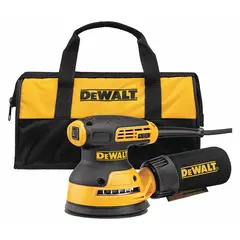 This corded random orbital sander features a 5-inch hook-and-loop pad with a 3/32-inch orbit. The 3 A motor and variable speed control allow adjustment for different tasks. Suitable for sanding wood, metal, and painted surfaces in finishing and surface preparation work.