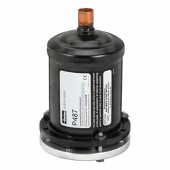 The Parker P-487 is a replaceable core shell for refrigeration and air conditioning systems. It houses filter dryer cores to remove moisture, acids, and contaminants from refrigerant lines. The shell has a length of 9 5/16 inches and a 7/8 inch ODF connection.