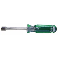 This standard nut driver features a 9 mm metric tip size and a hollow round shank that accommodates long threaded rods. It is non-magnetized and designed for driving and removing hex nuts and bolts in assembly, maintenance, and repair tasks.