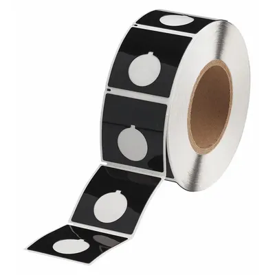 BRADY Pre-Cut Label Stock Roll: 2 13/32 in x 2 13/32 in, Polyester, Black (Gloss) - Brady Raised Panel Push Button Precut Label Rolls