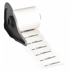 White metalized polyester labels, 3/4 in x 1 5/8 in, 250 per roll. Halogen-free acrylic adhesive. Compatible with BMP71 printer. Used for asset identification and property management in industrial facilities.