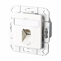 Wall outlet with zinc die-cast housing, white connector, and LSA terminal block to RJ45 connection. Designed for UPK wall mounting at a 45° angle. Suitable for terminating voice and data cables in structured cabling systems.