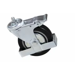 This 5-inch rear locking swivel caster is designed for use with manual platform lift trucks. It provides a steering lock function to enable precise positioning and stability during movement or parking. Suitable for material handling applications in warehouses, factories, and maintenance facilities.
