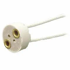 This lampholder features a mica cover and side-wired access, rated for 750 W at 250 V AC. It has an overall length of 5/8 in and a white finish. Suitable for use in ceiling lights, wall sconces, and pendant fixtures where a heat-resistant mica cover is required.