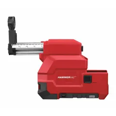 Self-contained dust extractor attachment for use with SDS-Plus rotary hammers. Captures dust at the source during overhead or wall drilling. Compliant with OSHA Table 1 silica dust regulations. Includes HEPA filtration.