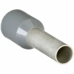 Insulated ferrule for terminating one 12 AWG stranded wire. Gray polypropylene insulation with 0.13 in ferrule diameter. Used to prevent wire fraying and ensure secure connections in terminal blocks and clamps.