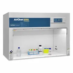 This high-performance clean bench provides a controlled, particle-free workspace for sensitive laboratory procedures. Fully assembled, it includes a base/stand and work surface. Overall dimensions: 60 inches wide by 30 inches deep.