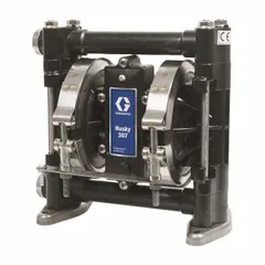 This air-operated double-diaphragm pump features an acetal housing and acetal seat material, with PTFE check valves. It has 3/8 in NPT connections and a flow rate of 6.5 gpm. Suitable for transferring corrosive or abrasive fluids in industrial fluid handling systems.