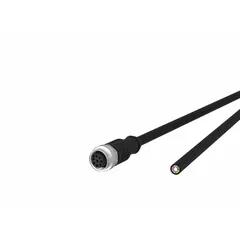 Single-ended cordset with black PUR jacket designed for twisting applications. Features an M12 female straight connector on one end and a free end on the other. Rated IPX7, with 8 pins, 22 AWG/32 AWG wire size, and 2 A maximum current. Cable length 5 m.
