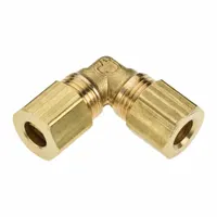 This brass compression fitting elbow features a standard sleeve design for connecting tubing in fluid systems. With 1/4 in OD compression ends on both sides, it allows directional changes without soldering. Suitable for pneumatic, hydraulic, and instrumentation applications