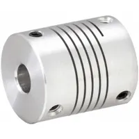 Aluminum flexible coupling with 19 mm outside diameter, 22 mm overall length, and 4 mm Side A bore diameter. Designed to connect two shafts in industrial machinery, compensating for minor misalignment while transmitting torque. Commonly used in automation, packaging, and material handling systems
