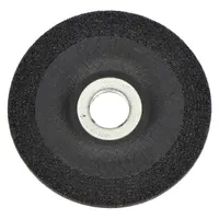 General-purpose grinding wheel for carbon and stainless steel. Type 27 depressed center design with 24-grit aluminum oxide abrasive. Suitable for weld removal, beveling, and surface blending in fabrication and maintenance tasks