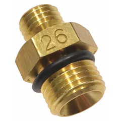 Thread adapter with male m16x15 on one end and male m12x15 on the other. Used to connect power tool components with different thread sizes, enabling compatibility between equipment requiring these thread configurations.