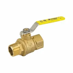 This manual two-way ball valve features a full port design to minimize pressure drop. The brass body with Press x Press connections is suitable for plumbing and HVAC systems. The locking lever handle provides tamper-resistant shutoff for safety-critical applications.