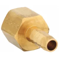This low-lead brass rigid barbed hose fitting connects 1/8 in hose I.D. to NPT threaded ports. It features a hose barb x NPT connection with male x female gender and a hex nipple grip. Suitable for air, water, and chemical lines in industrial applications