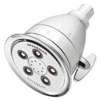 Fixed showerhead with multi-pattern spray, constructed of brass and plastic. Flow rate is fixed at 2.5 gpm. Suitable for commercial and hospitality bathroom installations where consistent water-efficient performance is required