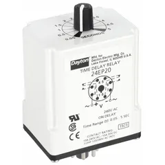 Socket-mounted single-function time delay relay with on-delay operation. Rated for 240V AC and 10 A, with 8 pins/terminals. Used in industrial control panels, HVAC systems, and automation equipment to delay output activation after power is applied.