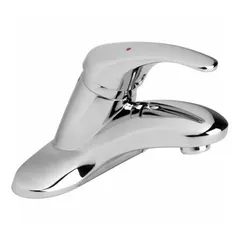 This centerset handle bathroom faucet features a metal construction with a polished chrome finish and an arc spout. It includes a pop-up drain with lift rod and has a flow rate of 1 gpm. Designed for use with lavatory sinks in residential or commercial settings.