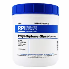 Solid, lab-grade polyethylene glycol (PEG 1000) supplied in a 1 kg plastic container. Used as a protease inhibitor in biochemical research to stabilize proteins during extraction, purification, and storage.