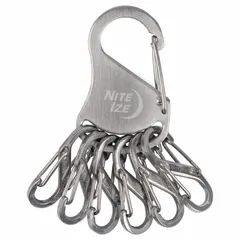 Stainless steel belt key clip and carabiner with 6-key capacity in gray finish. Organizes and secures keys for quick access in industrial, commercial, or personal settings.