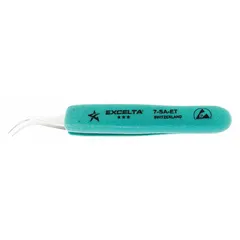 These high-precision tweezers are made of stainless steel with a smooth finish and ergonomic design. They feature a point curved tip with 0.18 mm tip thickness and are size 7. Suitable for precision handling tasks in industrial and laboratory settings, such as delicate assembly, electronics work, and sample manipulation.