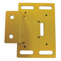 This plastic interlock mounting plate with a powder-coated yellow finish is designed for use with Folding Guard Saf-T-Fence hinged doors, including models SAF-H3458-SL, SAF-H3482-SL, and SAF-H4658-SL. It serves as a mounting interface for interlock systems on compatible enclosures in material handling and storage workspace applications