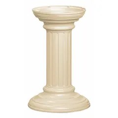 This beige powder-coated aluminum pedestal is designed for bolt-mounted installation with a cluster box unit. It measures 27 3/4 inches high by 17 3/4 inches wide by 17 3/4 inches deep and includes mounting hardware. Suitable for supporting cluster box units in multi-tenant residential or commercial mailroom settings.