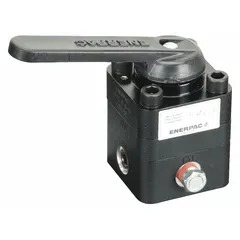 Three-position, closed center, manually operated directional control valve with 3/8" NPT ports. Suitable for directing fluid flow in hydraulic systems requiring manual control of actuators.