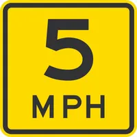 Aluminum sign with 0.080 in thickness, nominal size 18 in x 18 in, featuring High-Intensity Prismatic retroreflective grade for visibility. Used to regulate traffic speed in parking lots, private roads, and industrial facilities. Mounting hardware not included