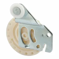 This hanging door roller from PRIME-LINE is designed for light-duty sliding doors. Each pair supports up to 40 lb and fits compatible door tracks. The roller measures 2 1/4 inches in length and 3 13/16 inches in width. Suitable for residential or light commercial applications where a compact roller is needed.