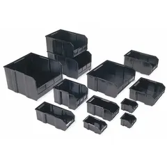 This electrostatic discharge conductive bin divider is designed for use with hanging and stacking bins in static-sensitive environments. It measures 15 1/8 x 7 3/4 inches and is compatible with manufacturer model number QUS255. The black conductive material helps dissipate static charges to protect sensitive components during storage and handling.