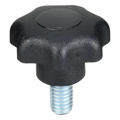 KIPP Hand Knob: 7 Point, Plastic w/ Steel Thread, M6 Thread, 10 mm Thread Lg - 7-Arm Knobs with Threaded Stud