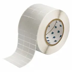 Precut label roll measuring 3 11/32 inches by 1/2 inch, constructed from metalized polyester with metal-detectable properties. Compatible with the i5100 printer series. Used for asset identification and safety labeling in environments where metal contamination is a concern.