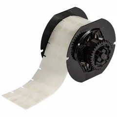 Precut wraparound label roll for wire, cable, and small component identification. Self-extinguishing vinyl provides flame resistance in control panels and electrical equipment. Clear matte finish. Compatible with i3300 printer series; requires B30-R4300 ribbon.