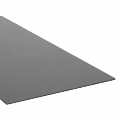 Opaque black ABS sheet measuring 0.125 in thick, 24 in x 4 ft. Tensile strength of 6,000 psi and impact strength of 12 kJ/m2. Used for machining, prototyping, fabrication, enclosures, jigs, and structural components requiring toughness and rigidity.