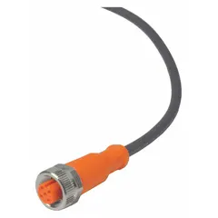Single-ended cordset with a black PUR jacket designed for twisting applications. Features an M12 female straight connector on one end and bare wire on the other, with 5 pins, 22 AWG wire size, and 3 A maximum current rating. Rated IP69K for washdown environments.