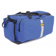 This blue Cordura Nylon duffel bag with zipper closure is designed for organizing and transporting medical oxygen and trauma equipment. Suitable for use in medical, emergency, and industrial first-response settings.