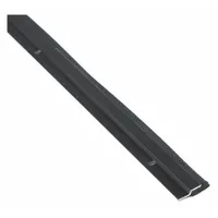 This metal leaf weatherstripping seals gaps around doors to block drafts, dust, and moisture. It features an aluminum flange and a neoprene insert, with dimensions of 4 ft length, 1 1/8 in width, and 1 3/16 in height. Suitable for use on commercial and industrial doorways to improve energy efficiency
