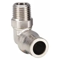 Nickel-plated brass push-to-connect elbow fitting with 1/4" male NPT thread and 5/32" OD tube connection. Silver finish. Used in pneumatic and fluid systems for tool-free tubing installation